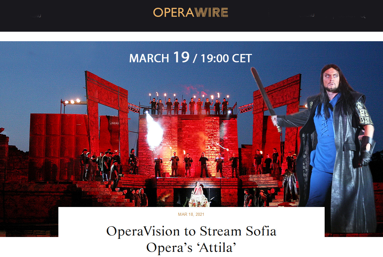 OperaVision ще излъчи "Атила" на Софийската опера