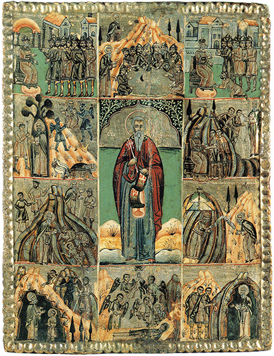 Снимка: Св. Йоан Рилски,  житийна икона, Рилския манастир, България, XVII - XVIII в.
